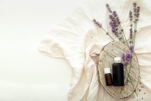 Lavender essential oil and flower
