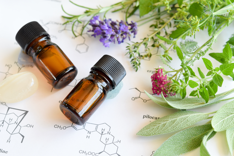 Essential oils on science sheet