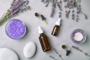 Lavender and bottles